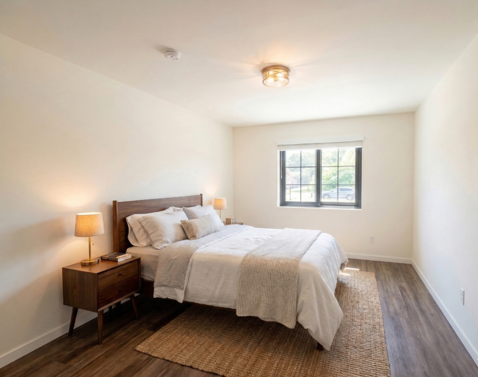 Bright master bedroom with designer accents